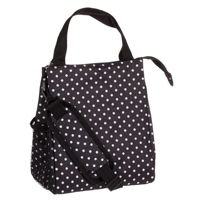 Geanta Izoterma Neagra cu Buline Albe si Fermoar 21x16x24cm - 8L
