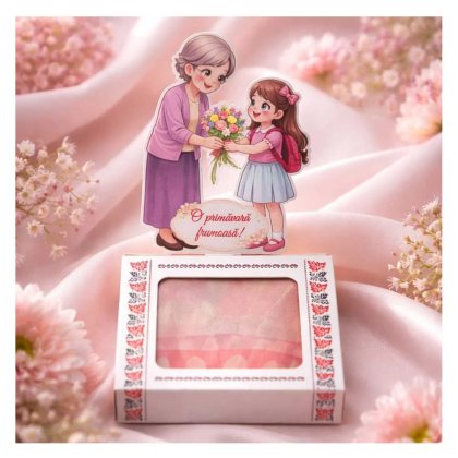 Set martisor esarfa si imagine 2D cu suport "Pentru Bunica"