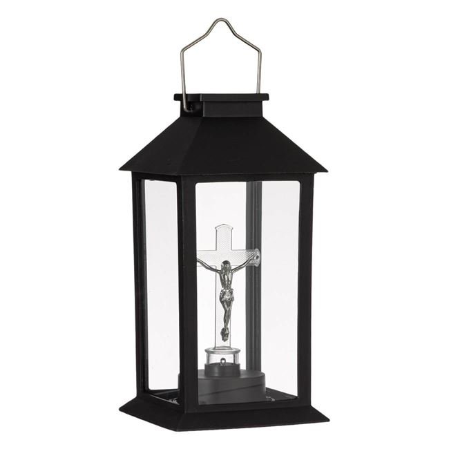 Felinar Solar Negru Cruce cu LED 14x14x28cm