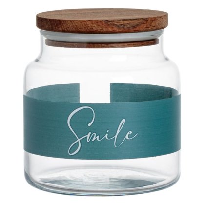 Borcan din Sticla Dunga Gri Smile Capac din Lemn 635ml