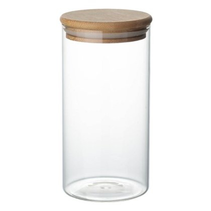 Borcan Depozitare din Sticla Ignifuga Transparenta cu Capac de Bambus 750ml
