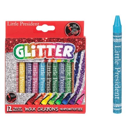 Set Creioane Cerate Subtiri cu Glitter Little President - 12buc