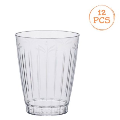 Set Pahare Rotunde din Plastic Transparent cu Model Floral 300ml - 12buc