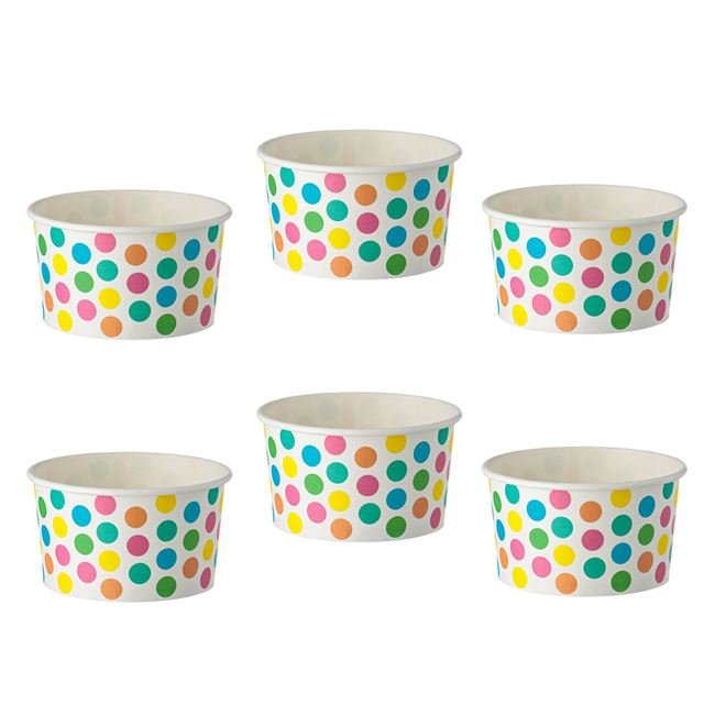 Boluri pentru Inghetata din Hartie Alba cu Buline Multicolore 240ml - 6buc