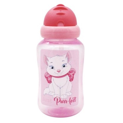 Cana cu Pai din Plastic Roz Pisica 340ml - Honey Baby