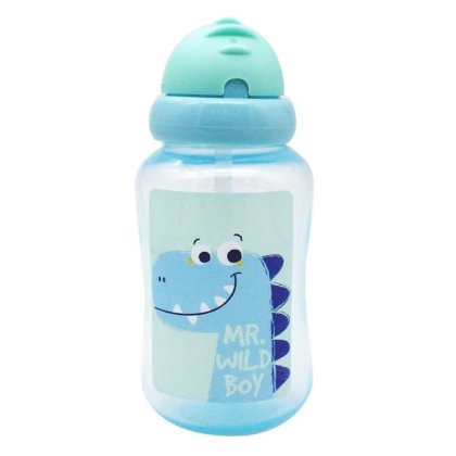 Cana cu Pai din Plastic Bleu Dinozaur 340ml - Honey Baby
