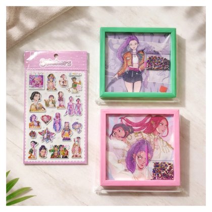 Victiny Set 2 kit-uri de pictura cu diamante k pop si o folie cu 20 de stikere cu sclipici 2