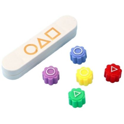 Gonggi joc traditional coreean, tip Squid Game si Jocul Calamarului, interactiv, set 5 piese multicolore, cutie alba