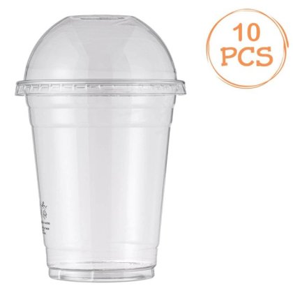Set 10 Pahare de Unica Folosinta din Plastic Transparent cu Capac 360ml
