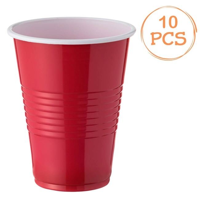 Set 10 Pahare din Plastic de Unica Folosinta Rosu Alb 270ml