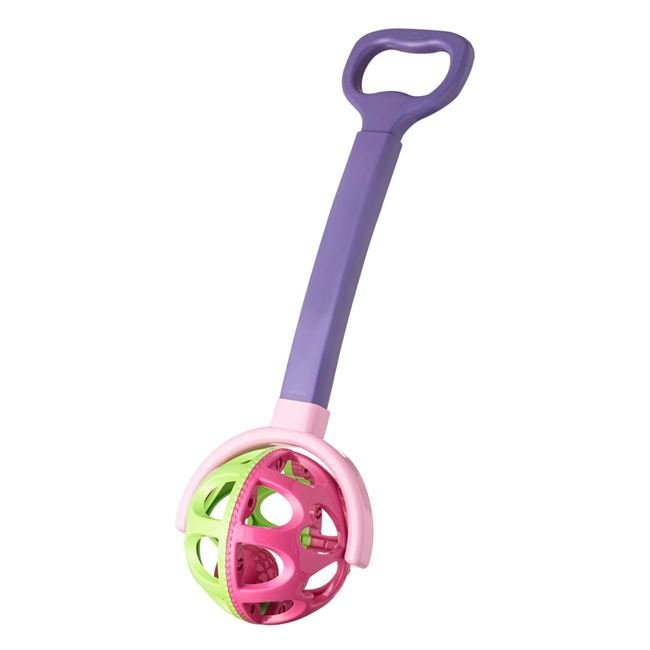 Roata de Impins din Plastic cu Maner Extensibil Mov Roz 61cm