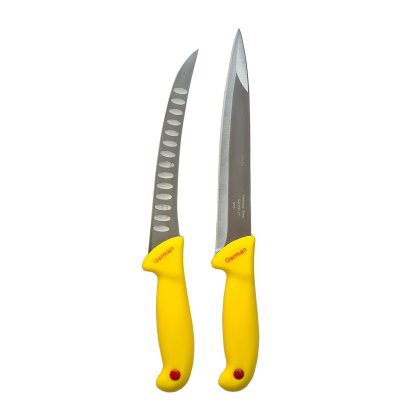 Set 2 Cutite profesionale pentru macelarie, filetat, injunghiat, otel inoxidabil, maner plastic ABS Galben