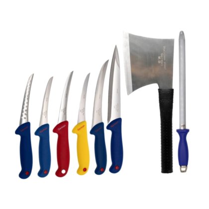 Set macelarie format din 8 piese, 6 cutite, 1 masat magnetic, 1 satar pentru spart oase, ct0045