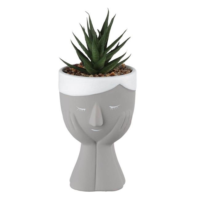 Ghiveci Decorativ Fata Gri cu Planta Artificiala Ø7.8x18cm