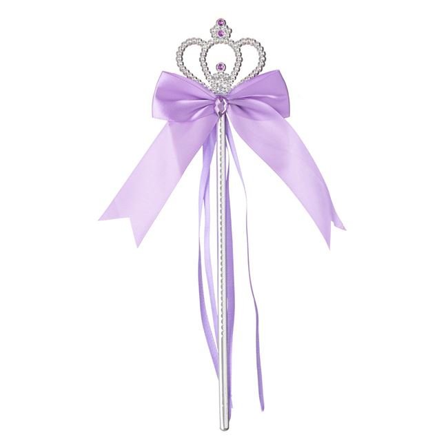 Bagheta Argintie cu Pietre Mov Panglica Satin 34cm
