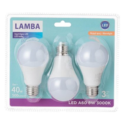 Becuri LED E27 6W (A60) 3buc - Lumina Alba Calda