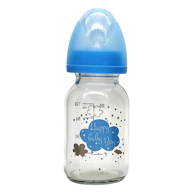 Biberon din Sticla cu Tetina din Silicon Bleu Nor Honey Baby - 120ml
