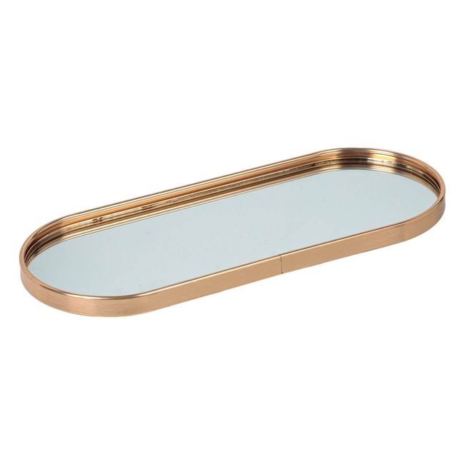 Suport Oval Tava cu Oglinda & Margine Aurie pentru Lumanari 30x12.5x1.5cm