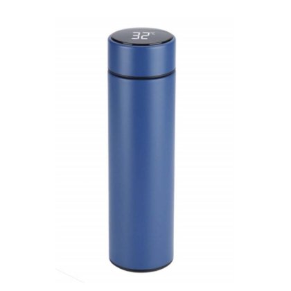 Termos smart VICTINY® albastru cu indicator de temperatura, din otel inoxidabil, 500 ml, ecran tactil, sita infuzor, perete dublu, capac antiscurgere