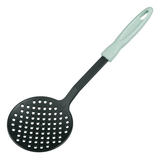 Lingura de Servit cu Gauri Antracit cu Maner Verde din Plastic 33cm