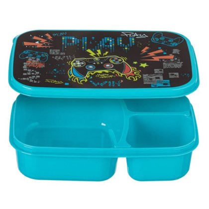 Caserola din Plastic cu 3 Compartimente Bleu Gamer pentru Copii 970ml