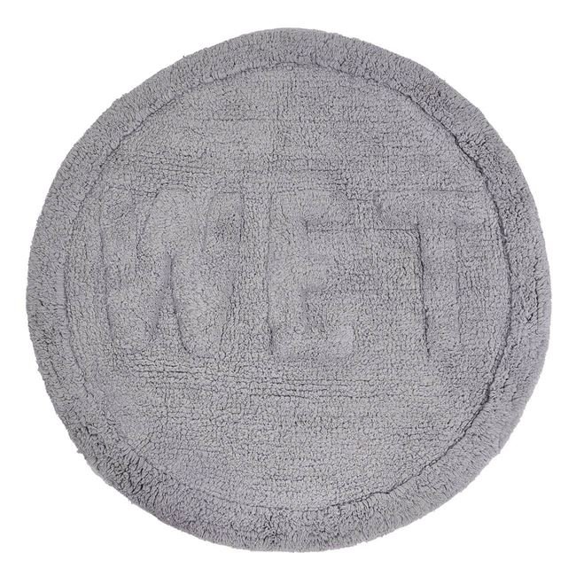 Covoras de Baie din Bumbac Rotund Gri Imprimate Literele WET Ø60cm