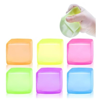 Cub antistres Squeezy Ice Cube, 4x4cm, culori variate, material TPE