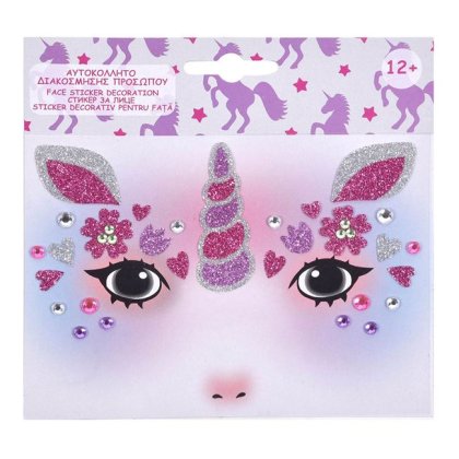 Masca Tatuaj Decorativa pentru Fata Unicorn Roz Glitter Argintiu