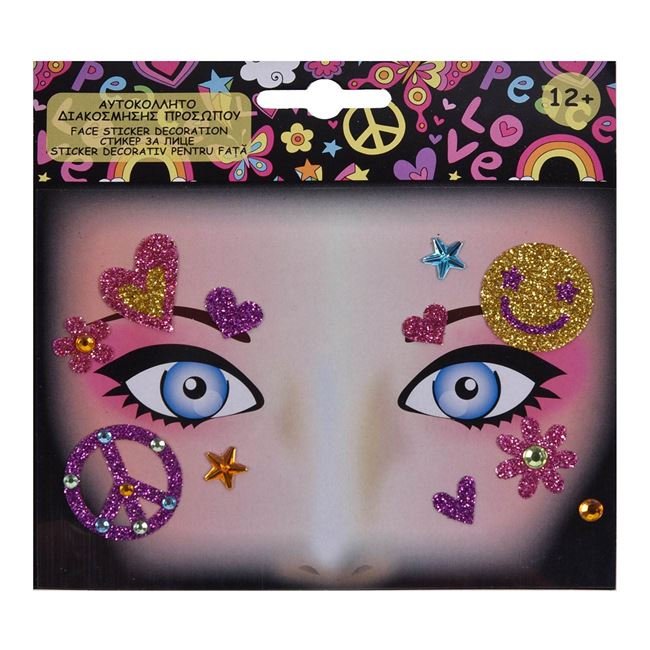 Masca Tatuaj Autocolant Flori Inimi Peace cu Glitter & Strass