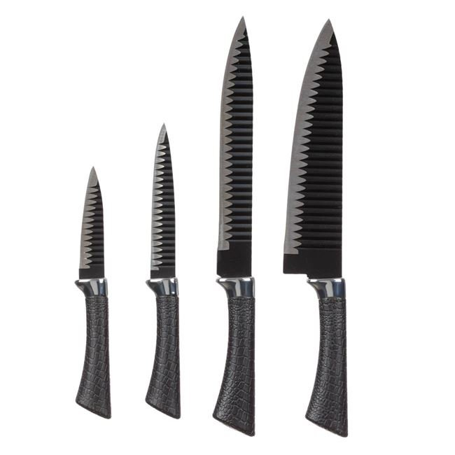 Set Cutite Negre Argintii cu Lama din otel inoxidabil - 4buc