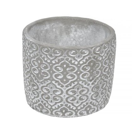 Masca Ghiveci Gri Alba cu Model Reliefat Ø10.5x8.5cm - 0.5lt