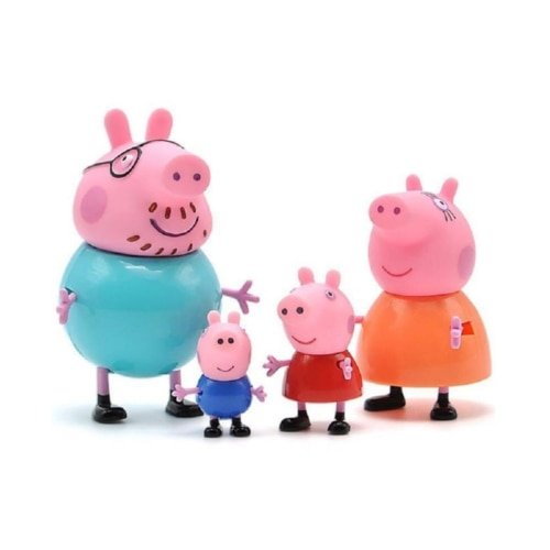 Set 4 figurine happy family, VICTINY, roz, 5 cm / 7 cm ( cap din cauciuc, corp plastic)