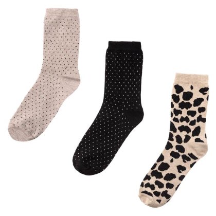 Sosete Bej Leopard Negre cu Buline pentru Femei - 3 perechi