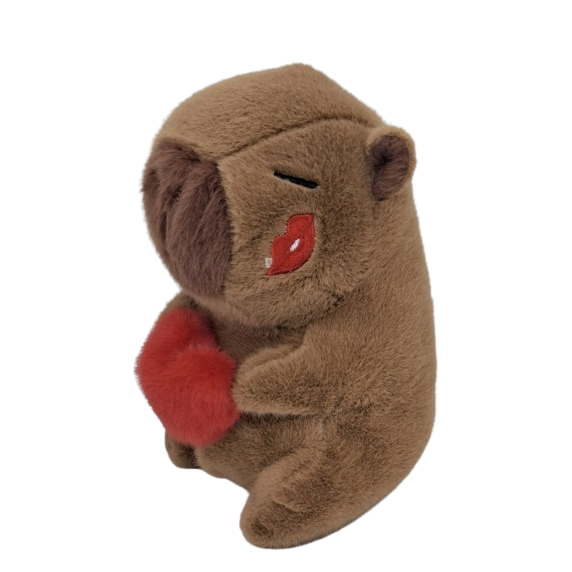 Jucarie de plus Capibara inima si sarut, VICTINY® maro rosu, 20 cm