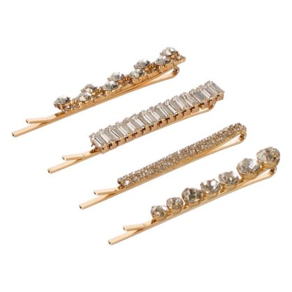 Agrafe de Par de Culoare Aurie cu Strass pentru Femei 6cm - 4buc