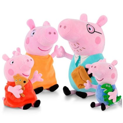 Set 4 jucarii de plus Rubexim, Peppa Pig si familia, 15 cm