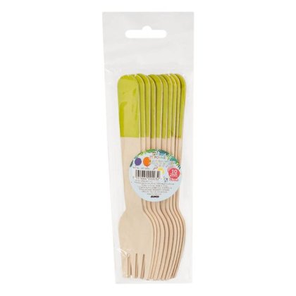 Furculite din Lemn de Petrecere cu Manere Colorate 16cm - 10buc