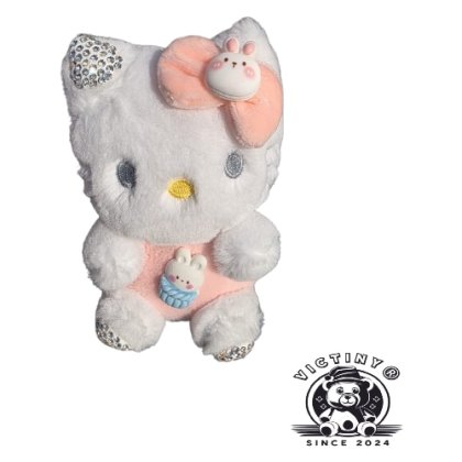 Jucarie de plus Pisicuta Hello kitty, VICTINY® tip breloc, multicolor, 12 cm / roz deschis