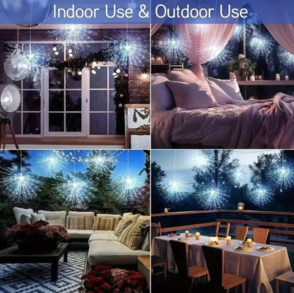 Lumini de artificii 450 LED pentru exterior, lumini cu telecomandă, solar alb rece