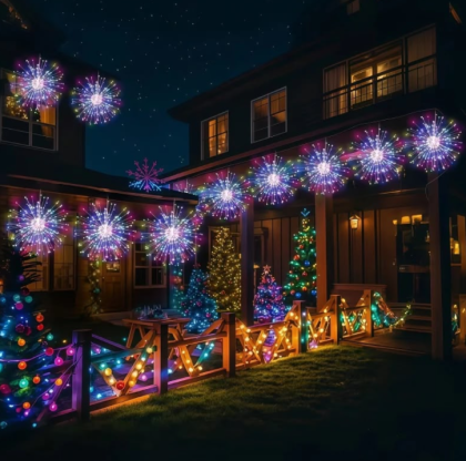 Lumini de artificii 450 LED pentru exterior, lumini cu telecomandă, solar multicolor