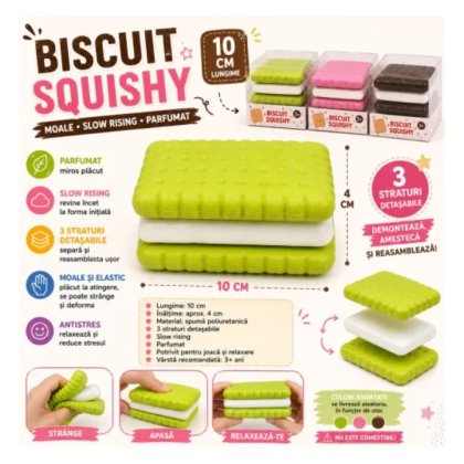 Jucarie Squishy Antistres TIP BISCUITE CU CREMA DIFERITE AROME, 1 buc RANDOM – Jucarie Senzoriala DIN SPUMA CU REVENIRE LENTA Elastica pentru Copii si Adulti