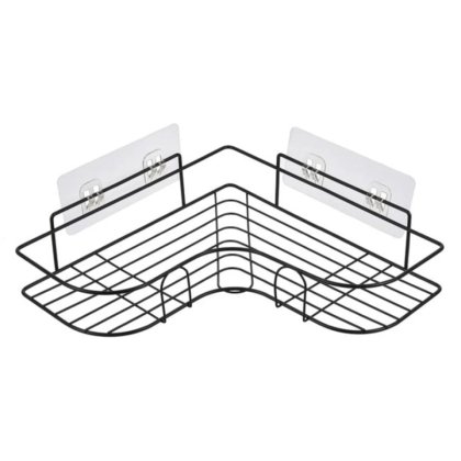 VICTINY Raft metalic de colt cu carlige adezive pentru baie 26 x 26 x 6 cm