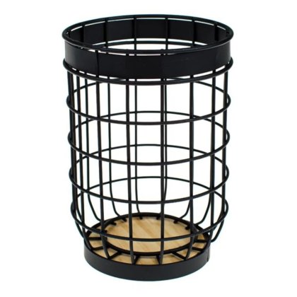 VICTINY Suport rotund metalic negru pentru tacamuri cu baza din lemn Ø12 x 17 cm
