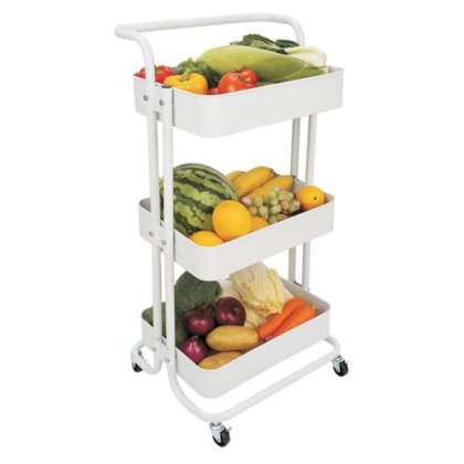 VICTINY Raft de bucatarie din metal alb cu 3 niveluri, 44 x 36 x 82 cm