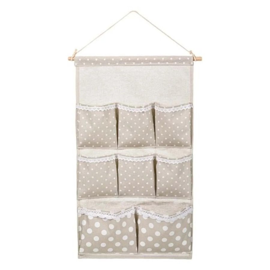 VICTINY® Organizator suspendat pe perete cu 8 compartimente, bej cu buline 35 x 60 cm