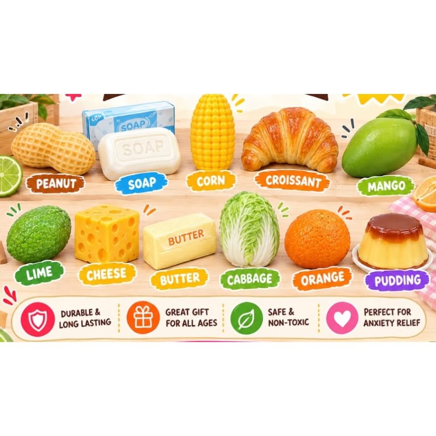 Set 2 jucarii antistres Crunchy Squishy - VICTINY®, design cartof kawaii, silicon, multicolor