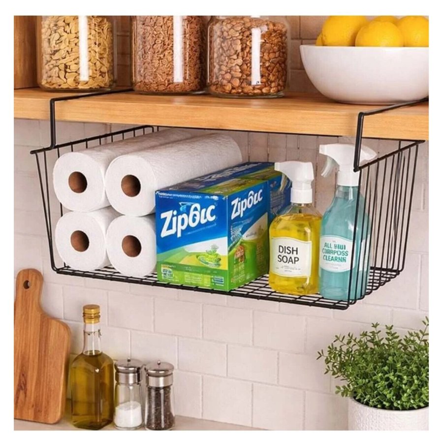 VICTINY® Cos organizator suspendat din metal negru 50 x 25 x 15 cm