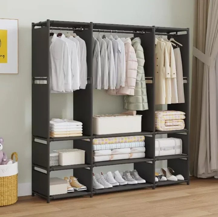 DMX Organizator de haine tip garderoba cu rafturi si bara pentru umerase, structura metalica, material textil impermeabil si rezistent la praf, asamblare rapida, dimensiuni 130x36x170cm, SP-454-1