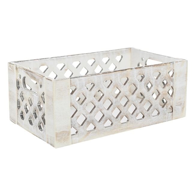 Lada din Lemn Decorativa Alba Brushed 28x17x11.5cm