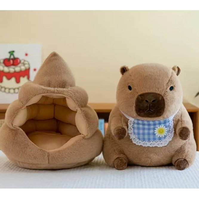 Jucarie de plus capibara cu cuib musuroi VICTINY ® maro 30 cm
